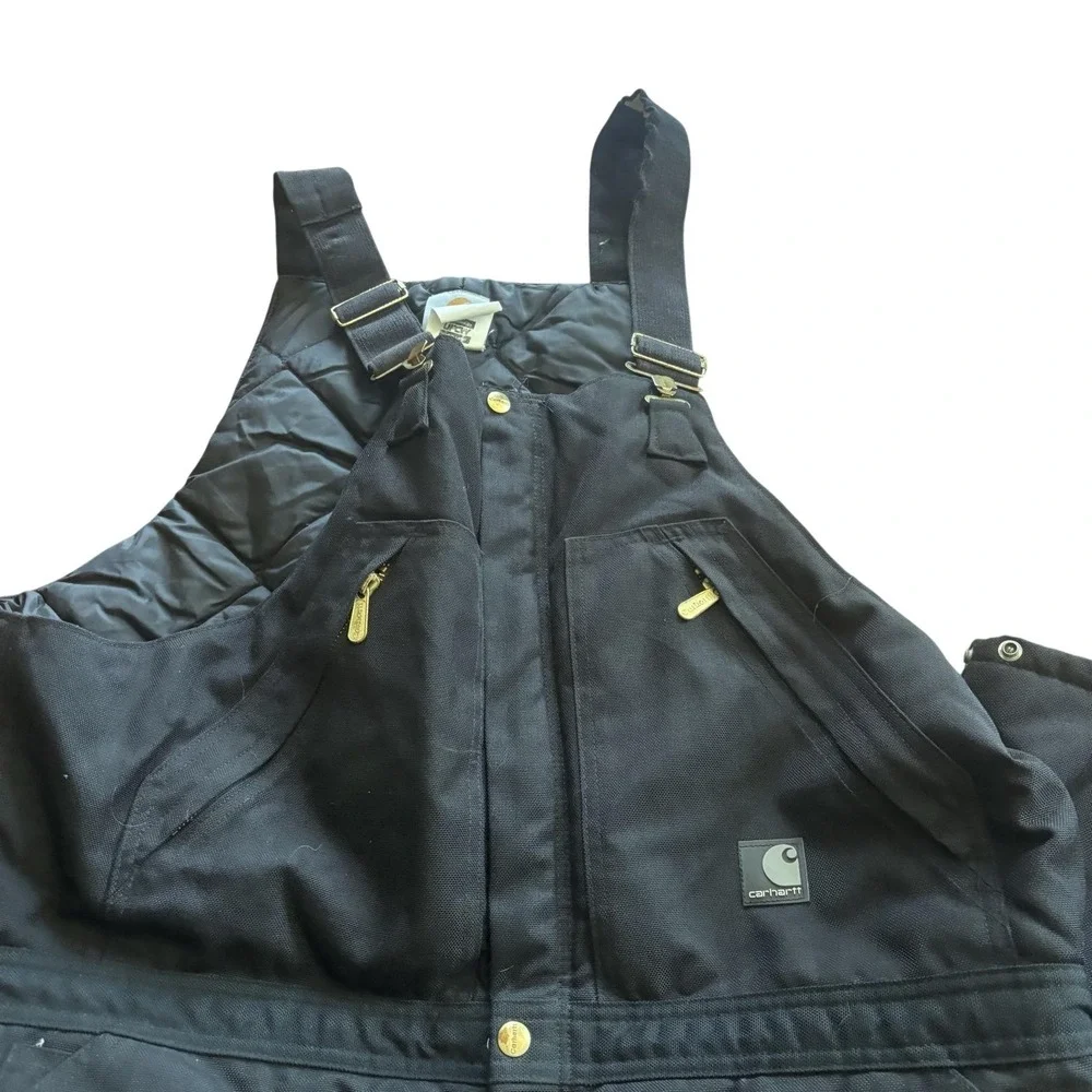 Carhartt Bib Overalls Mens Black Insulated Canvas Workwear Quilt Lined 40x32